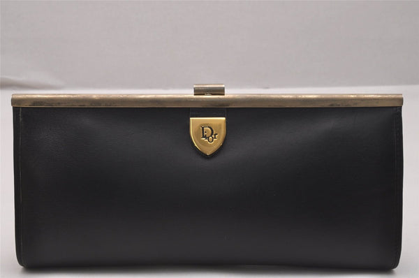 Authentic Christian Dior Clutch Hand Bag Purse Leather Black CD Box 6935J