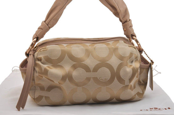 Authentic COACH Op Art Shoulder Hand Bag Canvas Leather 13439 Beige 6936J