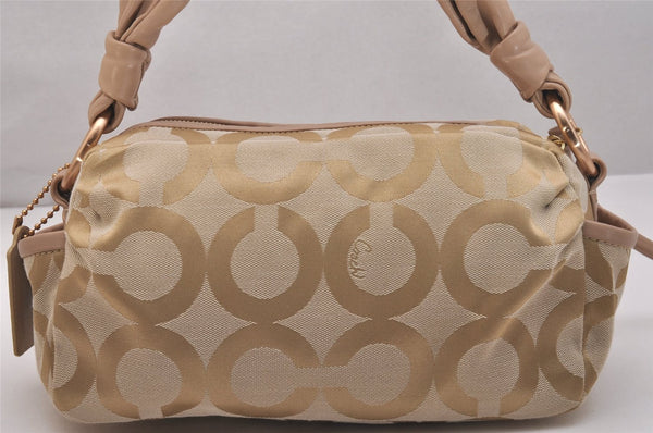 Authentic COACH Op Art Shoulder Hand Bag Canvas Leather 13439 Beige 6936J