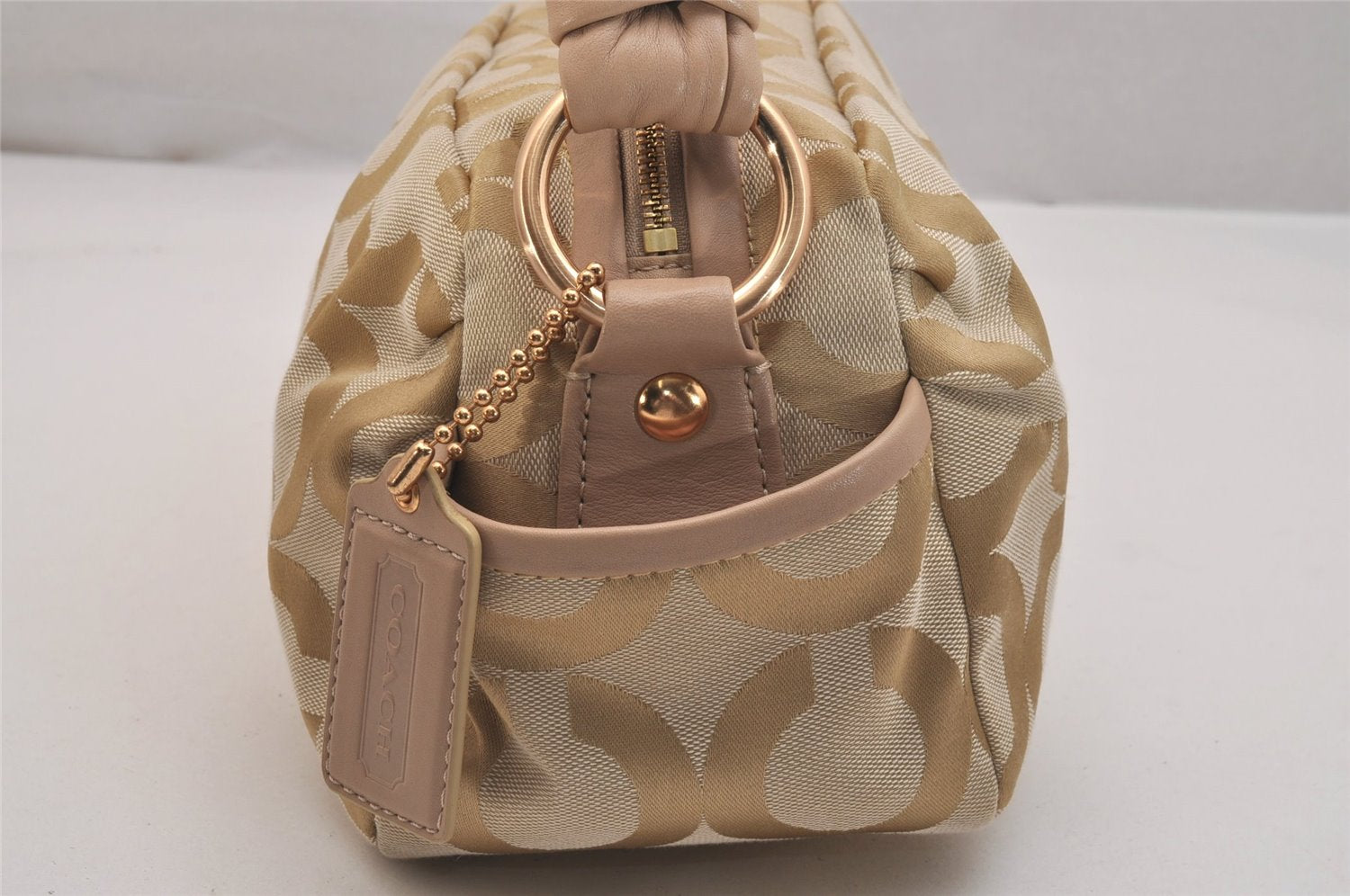 Authentic COACH Op Art Shoulder Hand Bag Canvas Leather 13439 Beige 6936J