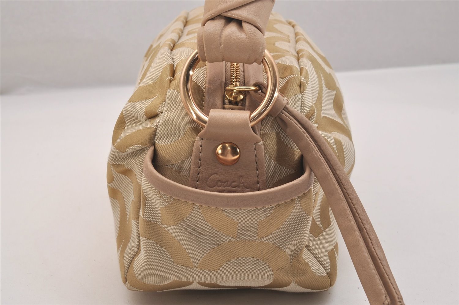 Authentic COACH Op Art Shoulder Hand Bag Canvas Leather 13439 Beige 6936J