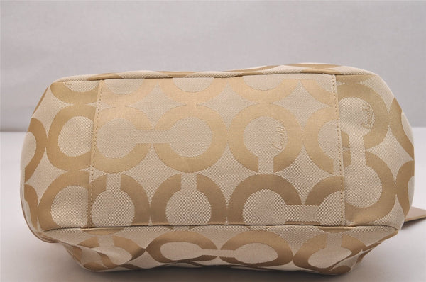 Authentic COACH Op Art Shoulder Hand Bag Canvas Leather 13439 Beige 6936J