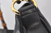 Authentic GUCCI Vintage Bamboo 2Way Shoulder Hand Bag Purse Leather Black 6940K