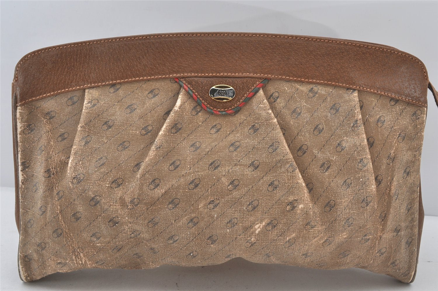 Authentic Old GUCCI Centennial Line Clutch Bag GG PVC Leather Brown Junk 6941K