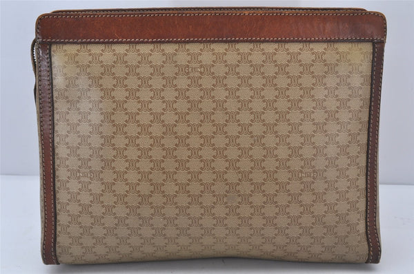 Authentic CELINE Macadam Blason Clutch Hand Bag PVC Leather Beige Junk 6942K