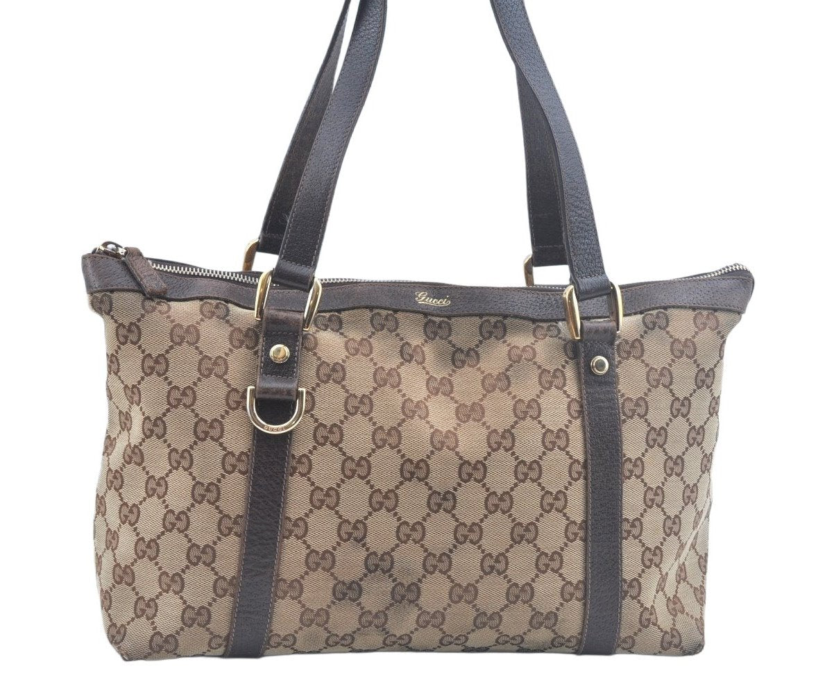 Authentic GUCCI Abbey Shoulder Tote Bag GG Canvas Leather 141470 Brown 6943H