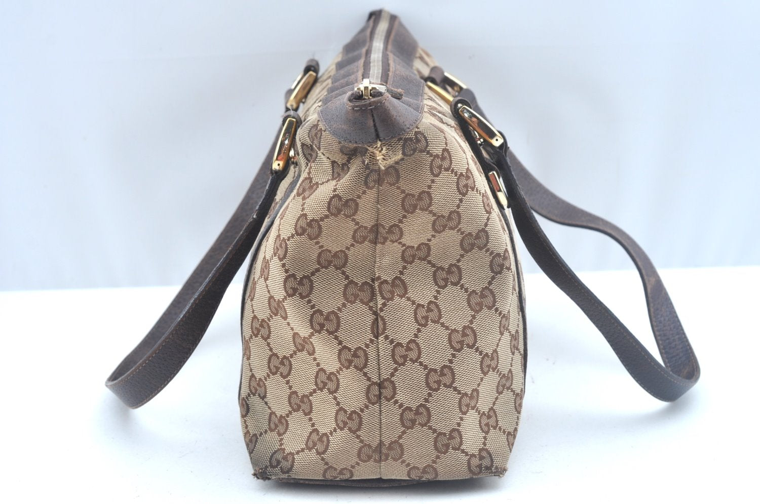Authentic GUCCI Abbey Shoulder Tote Bag GG Canvas Leather 141470 Brown 6943H
