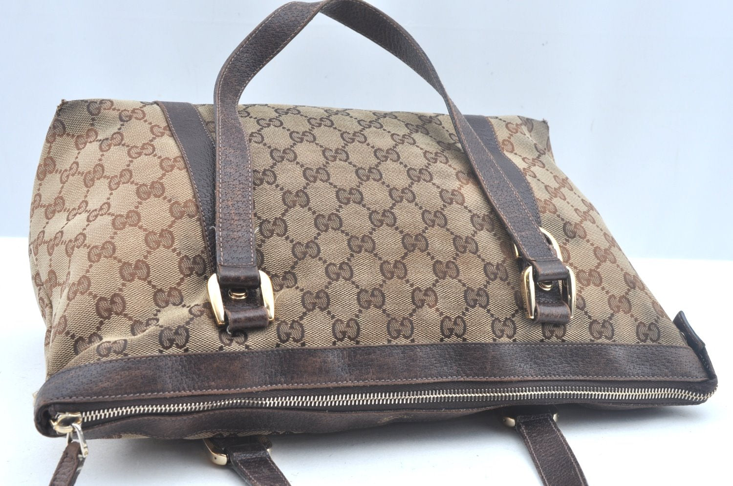 Authentic GUCCI Abbey Shoulder Tote Bag GG Canvas Leather 141470 Brown 6943H