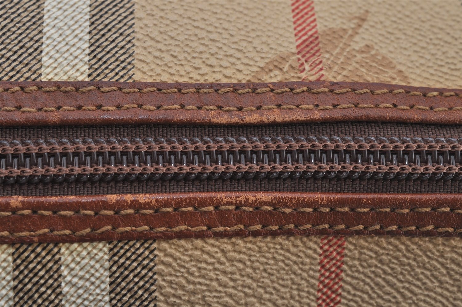 Authentic Burberrys Nova Check PVC Leather Hand Boston Bag Brown Beige 6945J