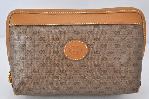 Authentic GUCCI Vintage Micro GG PVC Leather Clutch Bag Pouch Purse Brown 6945K