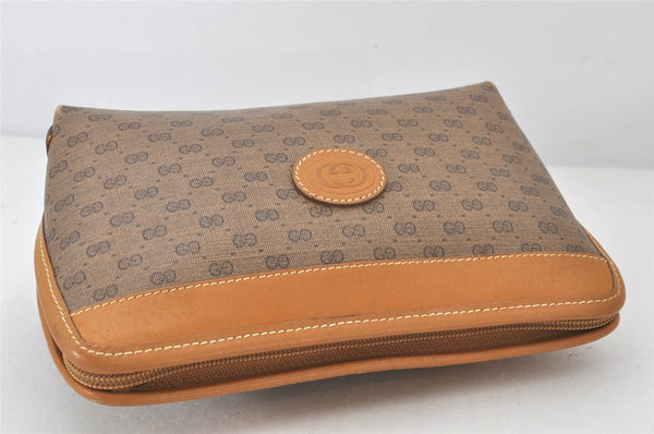 Authentic GUCCI Vintage Micro GG PVC Leather Clutch Bag Pouch Purse Brown 6945K