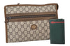 Authentic GUCCI Vintage GG Plus Clutch Hand Bag Purse PVC Leather Brown 6946K