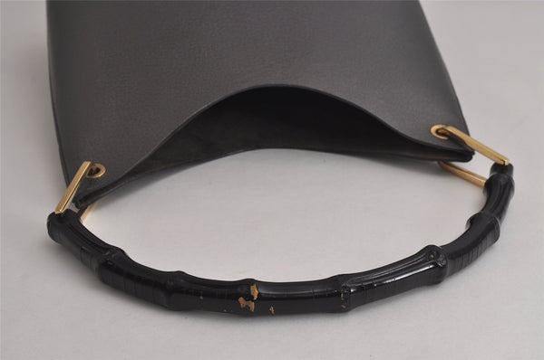 Authentic GUCCI Vintage Bamboo Shoulder Hand Bag Purse Leather Gray 6949J