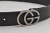 Authentic GUCCI Double G Vintage Belt Leather Size 80cm 31.5" 73920 Black 6950J