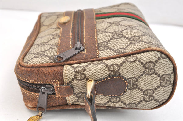 Authentic GUCCI Web Sherry Line Shoulder Bag GG PVC Leather Brown Junk 6950K