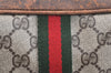 Authentic GUCCI Web Sherry Line Shoulder Bag GG PVC Leather Brown Junk 6950K