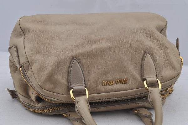 Authentic MIU MIU Vintage Leather 2Way Shoulder Hand Bag Beige 6955J