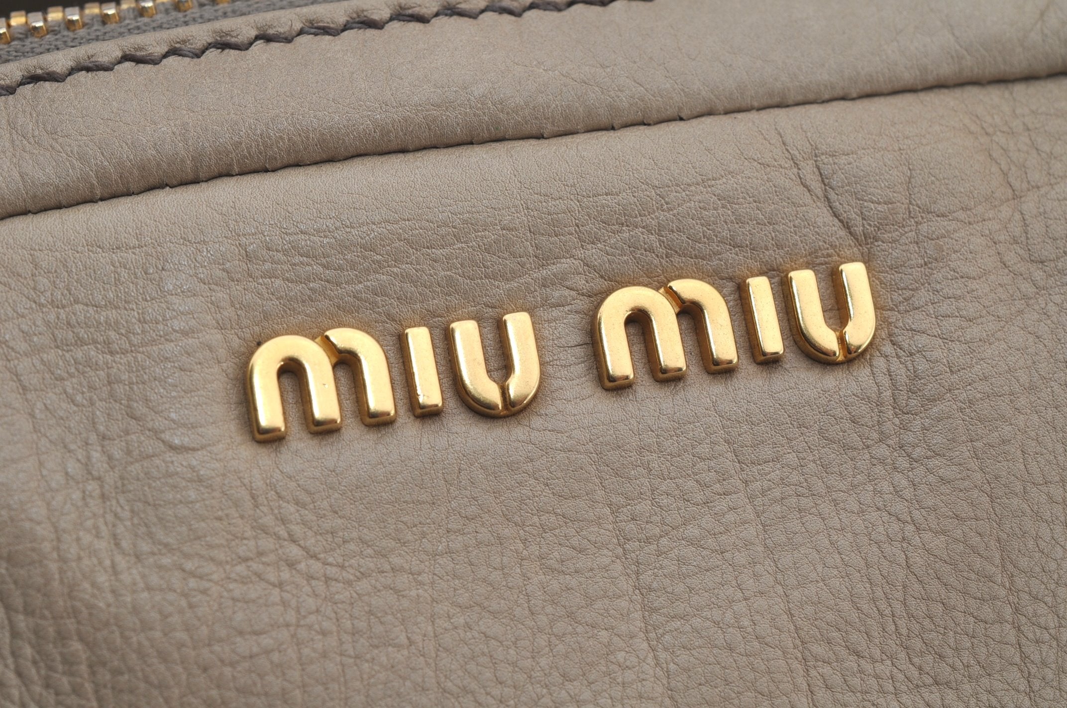 Authentic MIU MIU Vintage Leather 2Way Shoulder Hand Bag Beige 6955J