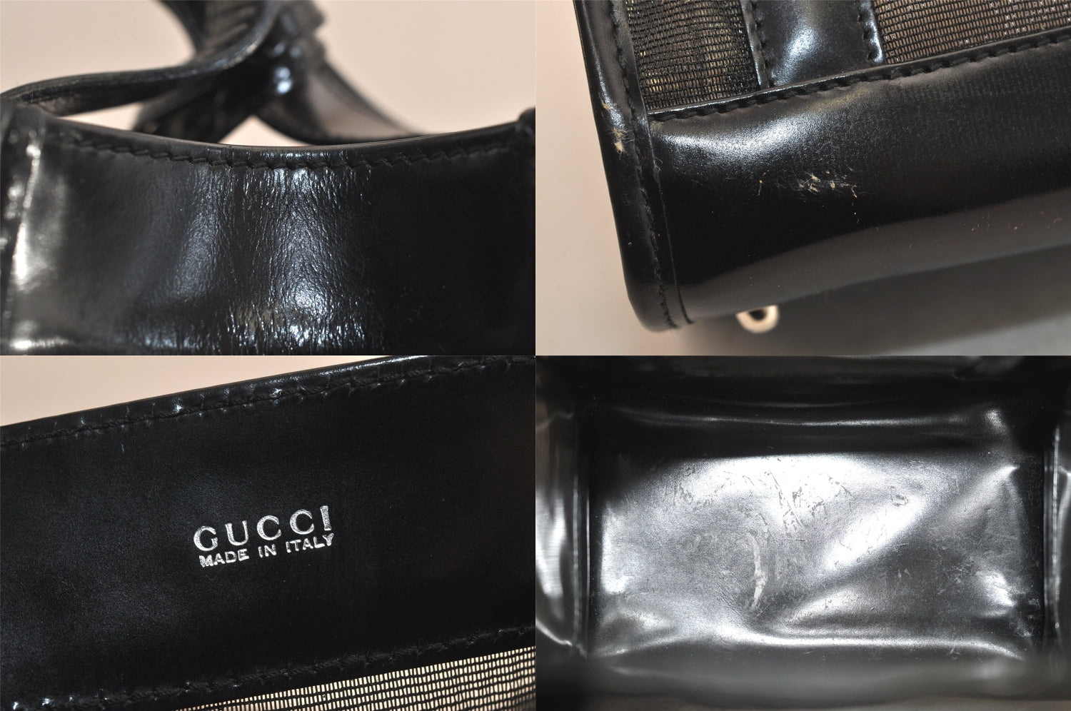 Authentic GUCCI Vintage Hand Tote Bag Purse Mesh Leather Black 6957M