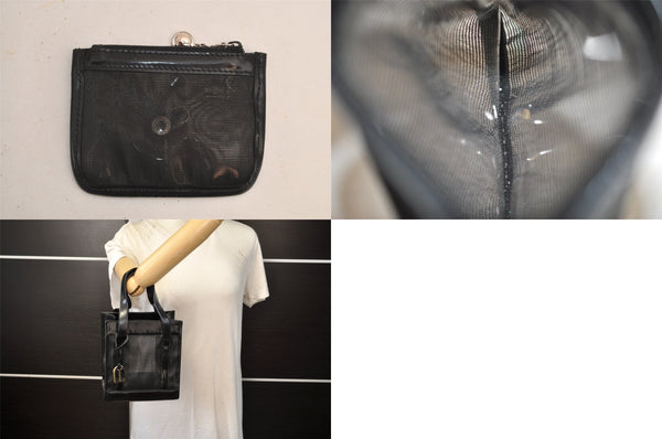 Authentic GUCCI Vintage Hand Tote Bag Purse Mesh Leather Black 6957M