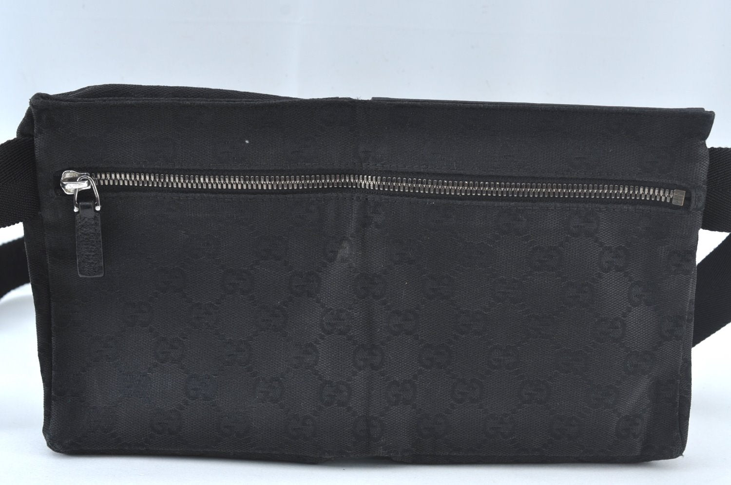 Authentic GUCCI Vintage Waist Body Bag Purse GG Canvas Leather 28566 Black 6960J