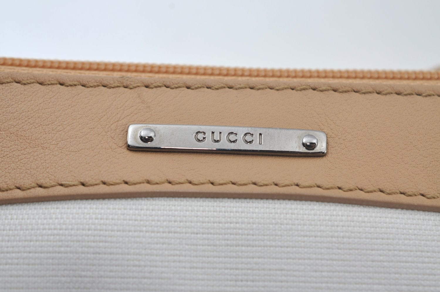 Authentic GUCCI Vintage Hand Bag Pouch Purse Canvas Leather 92820 White 6961J