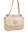 Authentic TORY BURCH Marion Leather Chain Shoulder Bag Purse White Cream 6963J