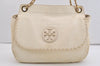 Authentic TORY BURCH Marion Leather Chain Shoulder Bag Purse White Cream 6963J