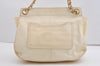 Authentic TORY BURCH Marion Leather Chain Shoulder Bag Purse White Cream 6963J