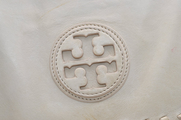 Authentic TORY BURCH Marion Leather Chain Shoulder Bag Purse White Cream 6963J