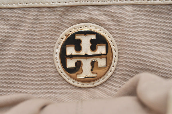 Authentic TORY BURCH Marion Leather Chain Shoulder Bag Purse White Cream 6963J