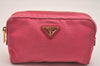 Authentic PRADA CANAPA Canvas Saffiano Leather Pouch Purse 1N0021 Pink 6964J