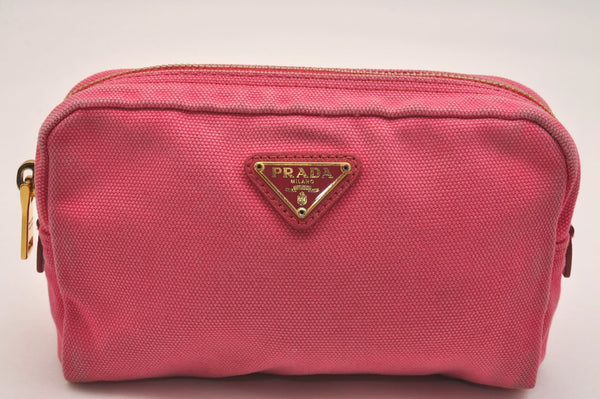 Authentic PRADA CANAPA Canvas Saffiano Leather Pouch Purse 1N0021 Pink 6964J