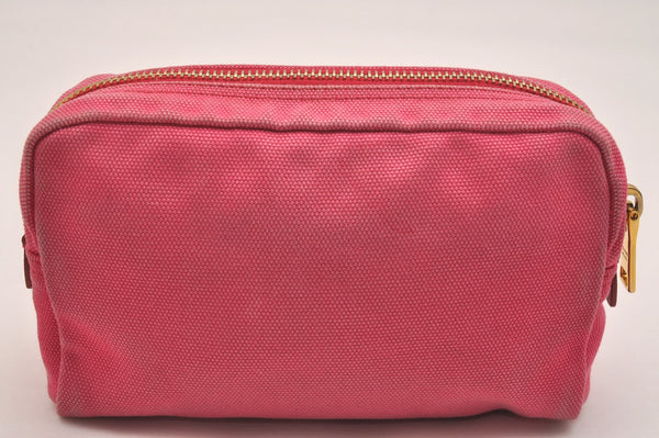 Authentic PRADA CANAPA Canvas Saffiano Leather Pouch Purse 1N0021 Pink 6964J