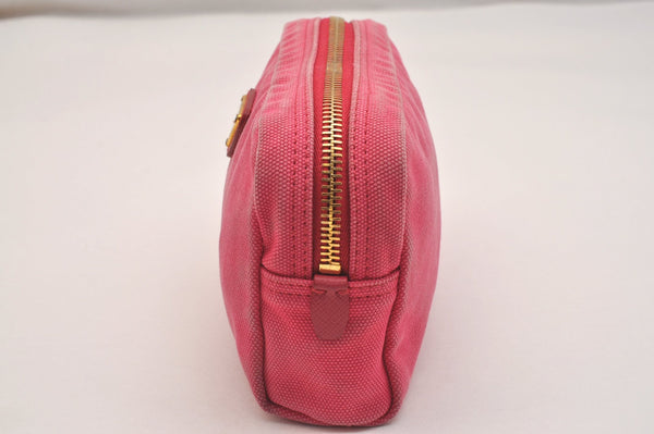 Authentic PRADA CANAPA Canvas Saffiano Leather Pouch Purse 1N0021 Pink 6964J