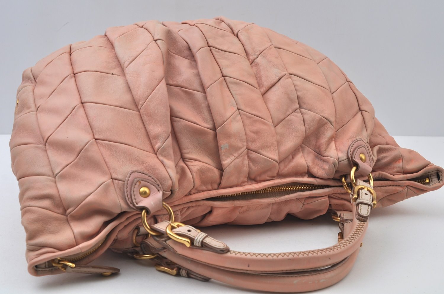 Authentic MIU MIU Vintage Leather 2Way Shoulder Hand Tote Bag Pink 6965I