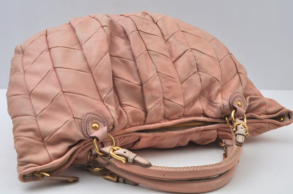 Authentic MIU MIU Vintage Leather 2Way Shoulder Hand Tote Bag Pink 6965I
