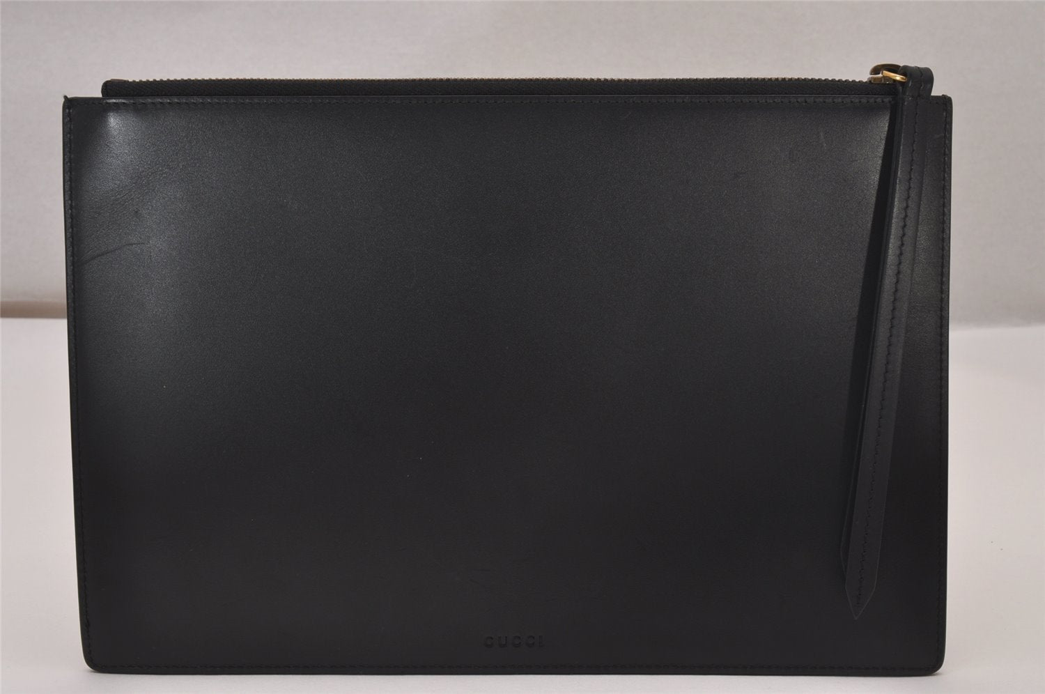 Authentic GUCCI Ghost LIFE IS GUCCI Clutch Bag Leather 445597 Black Box 6966I