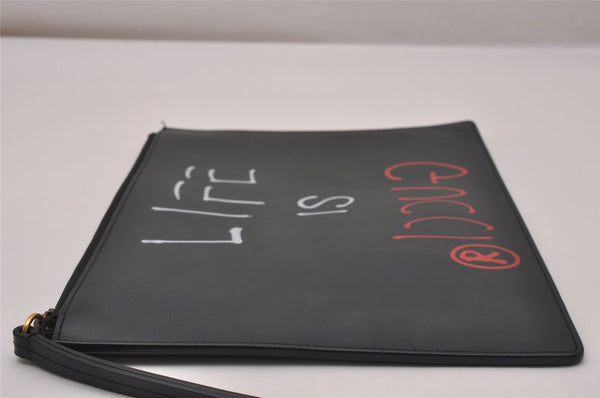 Authentic GUCCI Ghost LIFE IS GUCCI Clutch Bag Leather 445597 Black Box 6966I