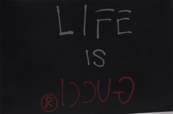 Authentic GUCCI Ghost LIFE IS GUCCI Clutch Bag Leather 445597 Black Box 6966I