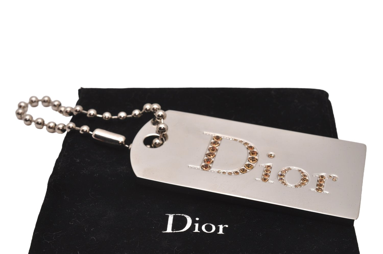 Authentic Christian Dior Mirror Bag Charm Rhinestone Silver Tone CD 6970I