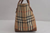 Authentic Burberrys Nova Check Canvas Leather Hand Tote Bag Brown Beige 6971J