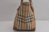 Authentic Burberrys Nova Check Canvas Leather Hand Tote Bag Brown Beige 6971J