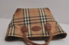Authentic Burberrys Nova Check Canvas Leather Hand Tote Bag Brown Beige 6971J
