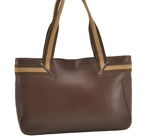 Authentic GUCCI Sherry Line Shoulder Tote Bag Leather 0021135 Brown 6974J
