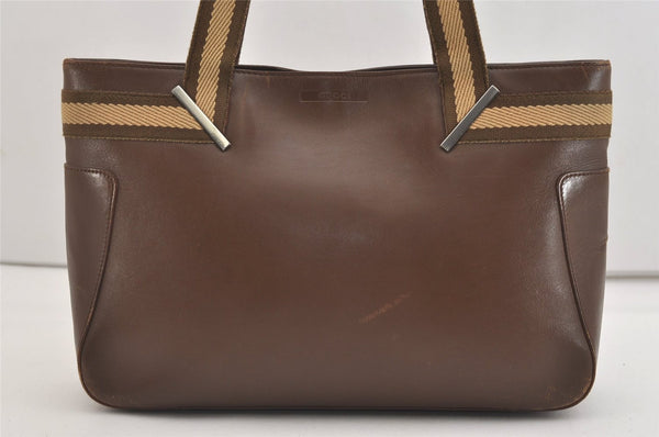 Authentic GUCCI Sherry Line Shoulder Tote Bag Leather 0021135 Brown 6974J
