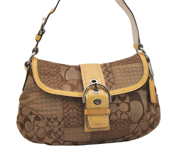 Authentic COACH Signature Shoulder Hand Bag Canvas Enamel F12316 Brown 6978J