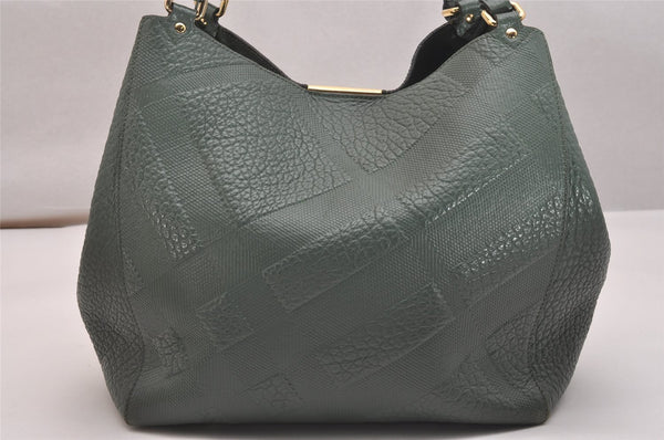 Authentic BURBERRY Vintage Leather Shoulder Tote Bag Green 6980J