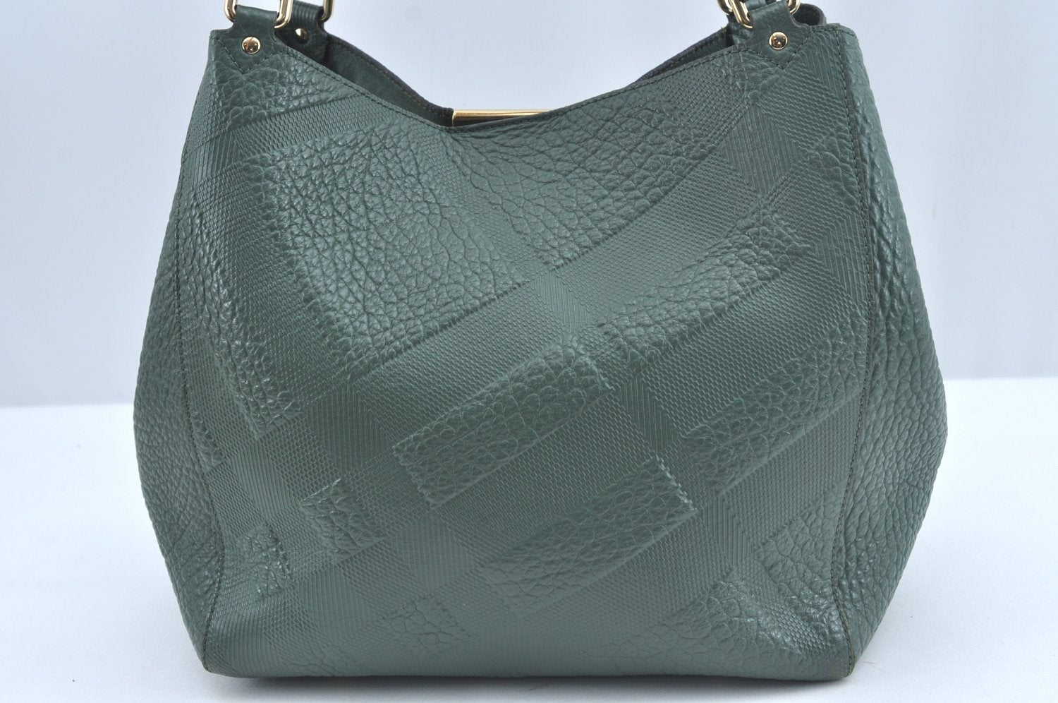 Authentic BURBERRY Vintage Leather Shoulder Tote Bag Green 6980J