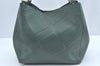 Authentic BURBERRY Vintage Leather Shoulder Tote Bag Green 6980J